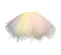 Petticoat Bunt, Tütü Damen Hohe Taille Petticoat Tüllrock A Linien Vintage Ballet Kurz 50Er Tutu Röcke Tüll Bunt Klassisch Tanzrock Regenbogen Ballett Unterrock Crinoline