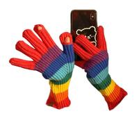 Peufcmi Strickhandschuhe - Dehnbare Touchscreen Regenbogen Streifen Fäustlinge - Herren Winter Thermo Gestrickte Handschuhe - Für Erwachsene Outdoor Abenteuer Jagd Einkaufen Sport Autofahren