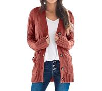 Peuignao Lange Strickjacke Damen Long Cardigan Women Lang Strickjacken für Frauen Grobstrickjacke Oversize Grobe Strickjacke Langer Strickcardigan Feinstrick Cardigan Strickmantel Lang Damen Rot L