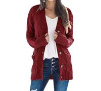 Peuignao Lange Strickjacke Damen Long Cardigan Women Lang Strickjacken für Frauen Grobstrickjacke Oversize Grobe Strickjacke Langer Strickcardigan Feinstrick Cardigan Strickmantel Lang Damen Rot L