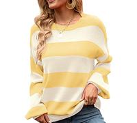 Peuignao Strickpullover Damen Oversize Pullover Damen Strick Knit Sweater Süße Overzised Pullover Frauen Strickpulli Pulli Rippstrick Gestrickter Gestreifter Kuschel Basic Knitted Pullover Damen