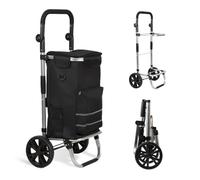 Peviasot Einkaufstrolley klappbar mit Kühlfach | 50kg belastbar & Großes Volumen | Leichter Einkaufswagen mit Rollen, Aluminiumrahmen, Reflektorstreifen & Schutzblech | Schwarz