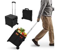 Peviasot Faltbarer Einkaufswagen 45L mit Deckel, 2-Rad Trolley, höhenverstellbarer Griff, 40kg Traglast, Transportwagen für Supermarkt, Camping & Umzug, Schwarz
