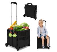 Peviasot Klappbarer Einkaufswagen 50L mit 360° Lenkrädern & Feststellbremse, 4-Rad Trolley, Höhenverstellbar, 55kg Traglast, faltbar für Transport (Schwarz)