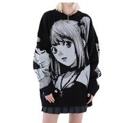 PEXIZUAN Goth Gestrickte Harajuku Winter Kleidung Frauen Übergroße Pullover Langarm Top Gothic Kawaii Cartoon Streetwear, Blacks, XL