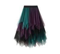 Pfau Tüllrock Kostüm Damen Lang Faltenrock Unregelmäßig A-Linie Unterrock Lagenrock Ballett Tutu Abschlussball Party Faltenkleid Midirock Skater Röcke Faschingskostüme Karneval