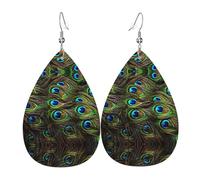 Pfauenfeder-Leder-Ohrring für Damen, Tropfenohrringe, trendige Leder-Ohrringe, baumelndes Schmuckgeschenk für Mutter, Ehefrau, Töchter