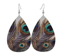 Pfauenfeder-Ohrringe für Damen, tropfenförmige Leder-Ohrringe, doppelseitig, baumelnde Ohrringe, leicht, Damen-Ohr-Accessoires, Schmuck, modisches Geburtstagsgeschenk