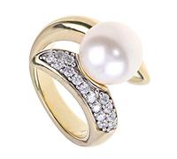Pfeffinger Damen Ring Sterling-Silber 925 goldplattiert Südsee Muschelkern-Perle CZ Zirkonia RW18