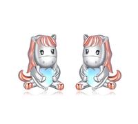 Pferd Ohrringe für Kinder Sterling Silber 925 Mädchen Kinder Ohrstecker, Pferd Schmuck Geburtstag Geschenke für Frauen Tochter-Mondstein