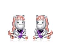 Pferd Ohrringe für Kinder Sterling Silber 925 Mädchen Kinder Ohrstecker, Pferd Schmuck Geburtstag Geschenke für Frauen Tochter-Lila Zirkon
