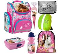 Pferdefreunde I love Horse Pferde Set Schultüte Ranzen Schulranzen Tornister Federmappe Turnsack 7-teiliges Set