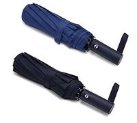 PFFY Reise-Regenschirm, winddicht, 10 Rippen, automatisches Öffnen und Schließen, zusammenklappbar, klein, kompakt, 2 Stück, Schwarz + Blau