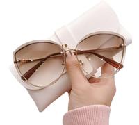 PFINAMC Hochwertige ovale randlose Sonnenbrille für Damen aus Metall, für Damen, Autofahrerbrille, Sonnenbrille, Zonnebril Dames, Gold, Größe Einteiler
