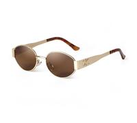PFINAMC Ovale Sonnenbrille im Retro-Metallrahmen für Damen und Herren, kleine Sonnenbrille mit UV400-Schutz, C7 Goldbraun, 1