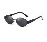 PFINAMC Ovale Sonnenbrille im Retro-Metallrahmen für Damen und Herren, kleine Sonnenbrille mit UV400-Schutz, C1 schwarzgrau, 1