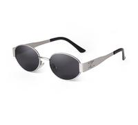 PFINAMC Retro-Sonnenbrille mit Metallrahmen, oval, für Damen und Herren, kleine Sonnenbrille mit UV400-Schutz, C2, Silbergrau, 1