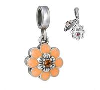 Pfirsich-Sonnenblumen-Charm-Anhänger für Pandora-Armbänder, 925er Sterlingsilber, verziert mit Kristallen und Öffnung, um das Wort "Love" zu enthüllen, in Geschenkbox, One Size, Metall, zirkonia