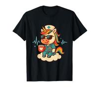 Pflege Pflegekraft Einhorn auf Wolke mit Kaffee und Brille T-Shirt