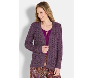 Pflegeleichte Ajour-Strickjacke mit Lurex lila 42