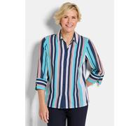 Hemdbluse GOLDNER "Blusenshirt mit Streifenmuster", Damen, Gr. 48, blau (blau, gestreift), Obermaterial: 100% Polyester PES., figurumspielend, Blusen Hemdbluse, Umschlagmanschette (28909333-48) blau,