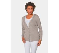 Strickjacke GOLDNER "Kurzgröße Edle Strickjacke in Rippenstruktur", Damen, Gr. 24, beige (taupe), Obermaterial: 65% Polyacryl PAN. 35% Polyester PES., Sonstiges, Strickjacken Strickjacke, Mit echten P