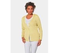 Strickjacke GOLDNER "Kurzgröße Pflegeleichte Strickjacke in hochwertiger Rippenstruktur", Damen, Gr. 22, gelb, Obermaterial: 65% Polyacryl PAN. 35% Polyester PES., V-Ausschnitt, weit Sonstiges, Strick