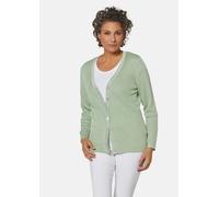 Strickjacke GOLDNER "Kurzgröße Pflegeleichte Strickjacke in hochwertiger Rippenstruktur", Damen, Gr. 22, grün (salbei), Obermaterial: 65% Polyacryl PAN. 35% Polyester PES., V-Ausschnitt, weit Sonstige