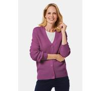 Strickjacke GOLDNER "Elegante Strickjacke mit V-Ausschnitt", Damen, Gr. 42, lila (maulbeere), Obermaterial: 70% Polyacryl PAN. 30% Schurwolle WV., Rippe, Strickjacken Strickjacke, Hochwertige Strickmi