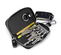 PFLYPF 1 Stück Rindsleder Auto Schlüsselanhänger, große Kapazität Reißverschluss Brieftasche mit Haken, klassischen Stil Schlüsselanhänger für Bankkarte, Schlüssel (schwarz), Schwarz, 50