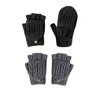 PFLYPF 2 Paar Warme Handschuhe, Umwandelbare FäUstlinge, Strickhandschuhe, Halbfingerhandschuhe, Handschuhe mit Deckel, Unisex (Dunkelgrau, Schwarz)