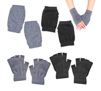 PFLYPF 2 Paar warme kurze Handschuhe ohne Finger und halbe Finger, schwarz und grau, geeignet für Männer und Frauen, für Winter, Schule und Büro.