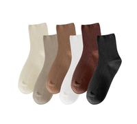 PFLYPF 6 Paar Socken in Der Mitte Der Wade Mit Vertikalem Muster, Gestrickte Damensocken, Damensocken Aus Reiner Baumwolle, Hohe Socken (Khaki, Milchtee, Karamell, Weiß, Milchweiß, Schwarz)