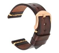 Pgqjfks Handgefertigtes Leder-Uhrenarmband.Vintage-Uhrenarmband aus pflanzlich gegerbtem Leder, Dunkelbraunes Roségold, 26mm
