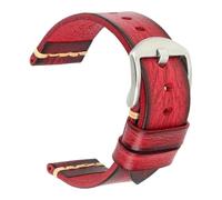 Pgqjfks Handgefertigtes Leder-Uhrenarmband.Vintage-Uhrenarmband aus pflanzlich gegerbtem Leder, Rotes Silber, 23mm