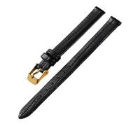 Pgqjfks Schlankes Uhrenarmband aus Leder, 8/10/12/14/16mm, Eidechsen-Maserung für Damen-Uhrenarmband, Schwarz-Gold, 10mm