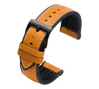 Pgqjfks Uhrenarmband aus Rindsleder, 19/20/21/22/23mm, Herren-Uhrenarmband aus Gummi, Khaki-schwarzer Pin, 22mm