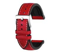 Pgqjfks Uhrenarmband aus Rindsleder, 19/20/21/22/23mm, Herren-Uhrenarmband aus Gummi, Rot-Silberne Anstecknadel, 22mm