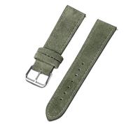 Pgqjfks Wildleder-Armband, 18mm, 19mm, 20mm, 22mm, 24mm, Vintage-Armband mit handgefertigten Nähten, Grün-Silber, 22mm