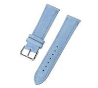 Pgqjfks Wildleder-Armband, 18mm, 19mm, 20mm, 22mm, 24mm, Vintage-Armband mit handgefertigten Nähten, Hellblau-Silber, 22mm