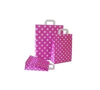 PGV Papiertragetaschen mit Flachhenkel Sterne PINK (22 +10 x 31 cm, 25 Stück)