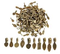 PH PandaHall 10 Stile 200 Stück Kleben auf Bails Anhänger Tibetan Style Flat Pad Bails Charms Herz-Rechteck-Blatt-Runde-Anhänger-Verbinder für Ohrring Halskette Glas Kacheln, antike Bronze