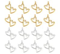PH PandaHall 100pcs 2 Farben Double Heart Charms Goldene Herz-zu-Herz-Anhänger Silber Liebe Herz Charms Pfirsich-Herz-Anhänger für Valentinstag Muttertag Halskette Armband Schmuckherstellung