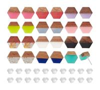 PH PandaHall 12 Farben Holz-Harz-Ohrstecker 12 Paare Boho-Ohrstecker Sechseck-Ohrstecker Post Walnuss Holz Erklärung mit 316 Edelstahl Pin für Frauen Sommer Strand Schmuck Geschenke, 10x10mm