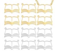 PH PandaHall 12 Stück 2 Farben Buch Halskette Anhänger Offenes Buch Edelstahl Chams Für DIY Liebhaber Geschenke Buchwurm Lehrerin Frauen Mutter 22.5x34.5mm