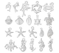 PH PandaHall 120 Stück 20 Designs Ozean Motive Anhänger Silber Metall Muschel Anhänger Seestern Meerjungfrau Delfin Charms Für Schmuck Armband Halskette Handwerk 14.5~23mm