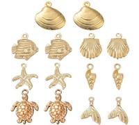 PH PandaHall 14K Gold plattiert Ozean Thema Reize, 14pcs 7 Styles Meer Leben Charms Gold Muschel Fisch Seestern Schildkröte Charm Anhänger Sommer Strand Charms für DIY Schmuck machen
