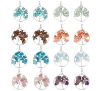 PH PandaHall 16pcs 8 Stile Baum des Lebens-Anhänger Naturstein Bunte Natur Edelstein Schmuck Flach Kristalle für DIY Halskette Ohrring Schmuck Thanksgiving Geburtstag Weihnachten Graduierung Geschenk