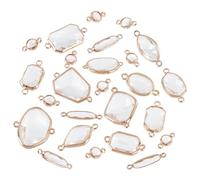 PH PandaHall 18PCS 13 Styles Unregelmäßig Gold Messing Glas Charm Anhänger, Teardrop Charm Verbinder Flache Runde Rhombus Oval Rechteck Pferd Auge Polygon Verbinder Charme für Halskette Armband machen