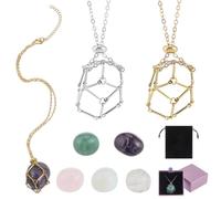 PH PandaHall 2 Farben 2 Stück Kristallhalter Halskette Edelstahl Kristall Anhänger Halskette mit 5 Steinen und 1 Samtbeutel 1 Geschenkbox für Frauen Männer Schmuck Meditation Geschenk Hausdekoration